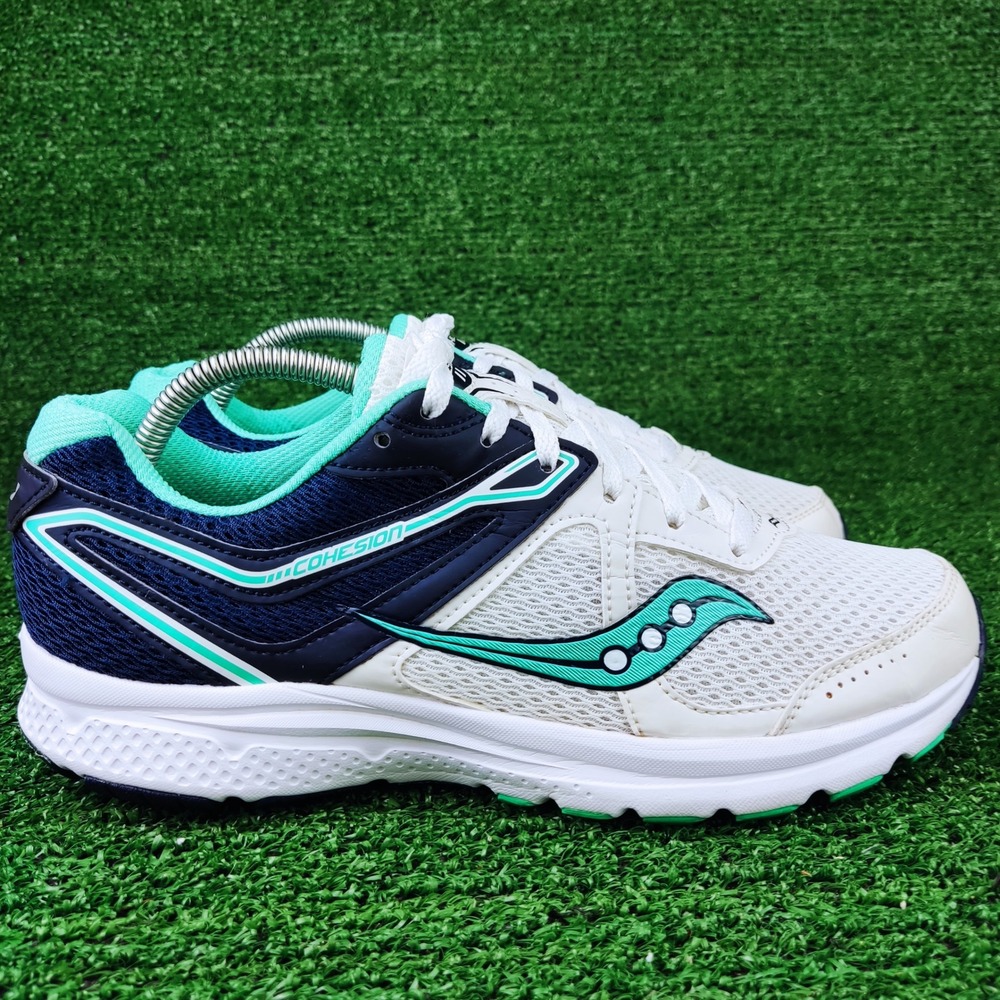 Saucony Running Shoes Womens 10W White Cohesion 11 S10421-1 Navy Teal Mesh upper